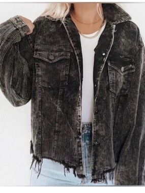 Corduroy Distressed Jacket - Black